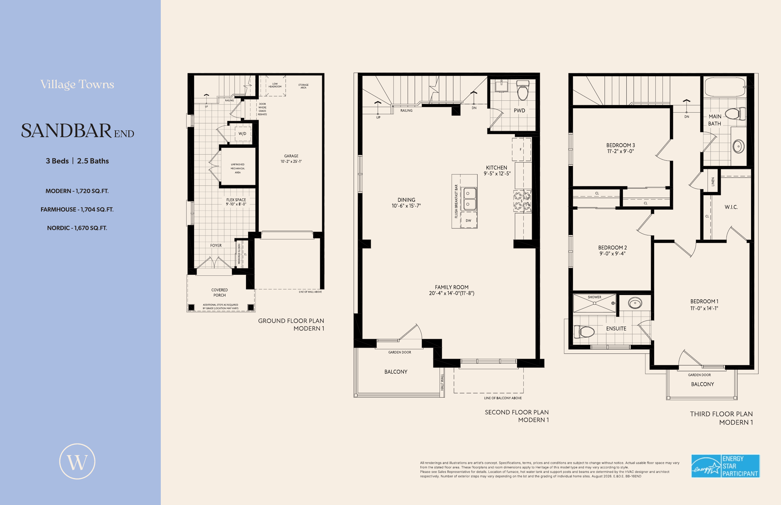 Sandbar End (Village Towns) Floor Plan at Wellwood by Empire Homes - 1646 sq.ft