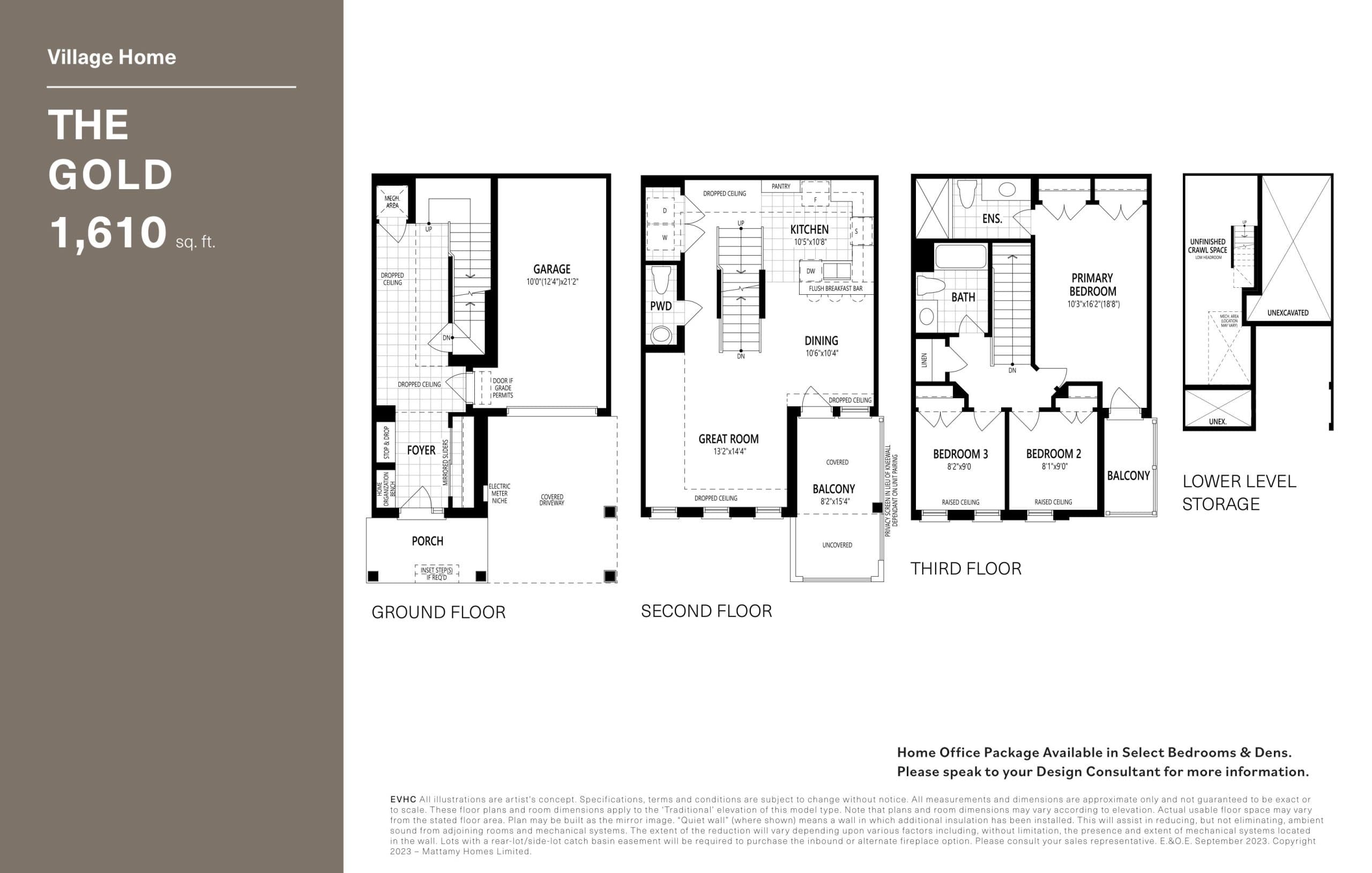 The Gold Floor Plan at Upper Joshua Creek Phase 5 Towns - 1610 sq.ft