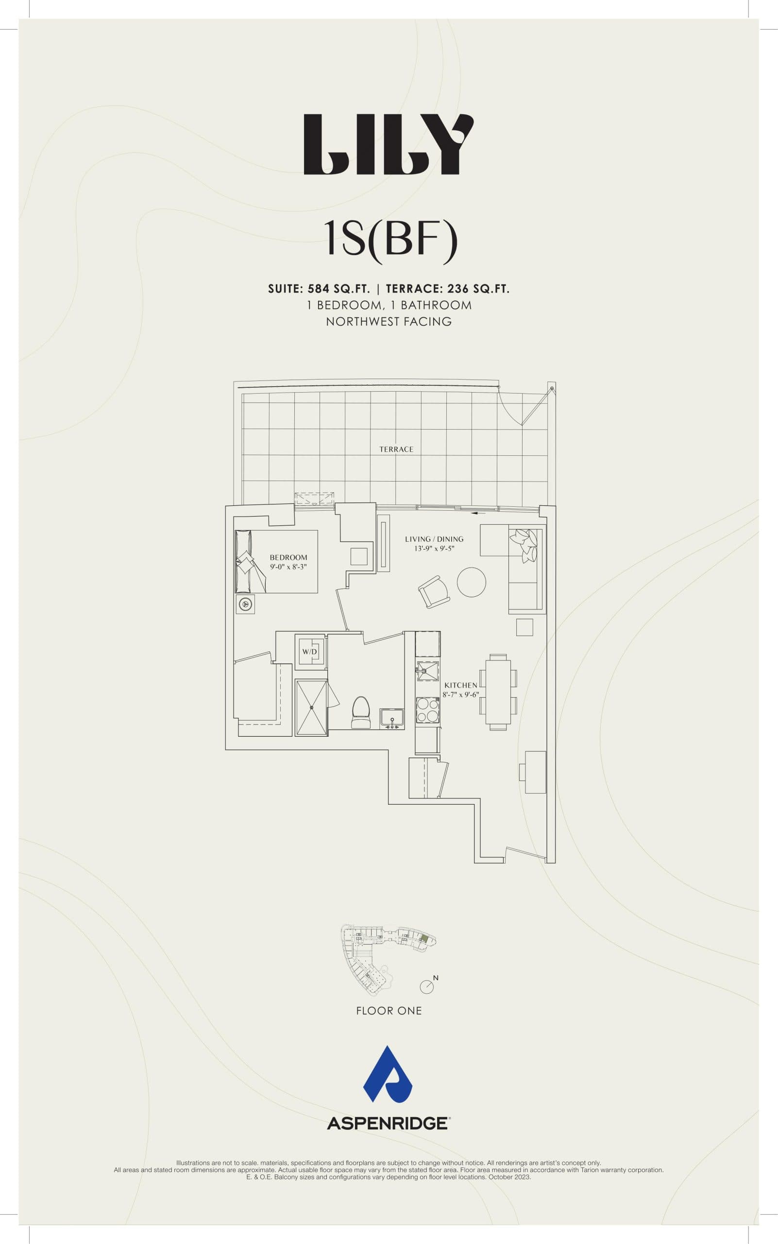 1S(BF) Floor Plan at Lily at Crosstown Condos - 584 sq.ft