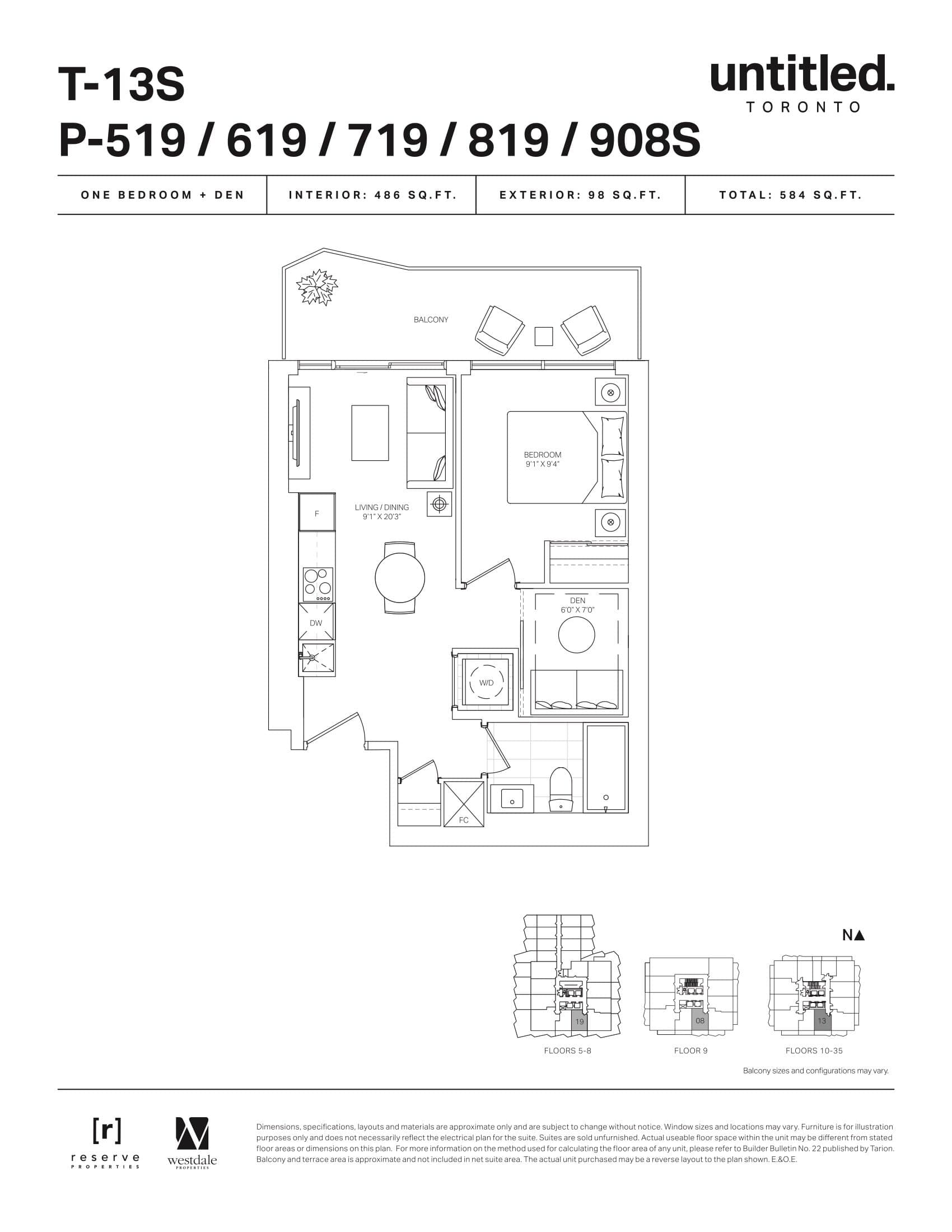 T-13S Floor Plan at Untitled Toronto Condos - 486 sq.ft