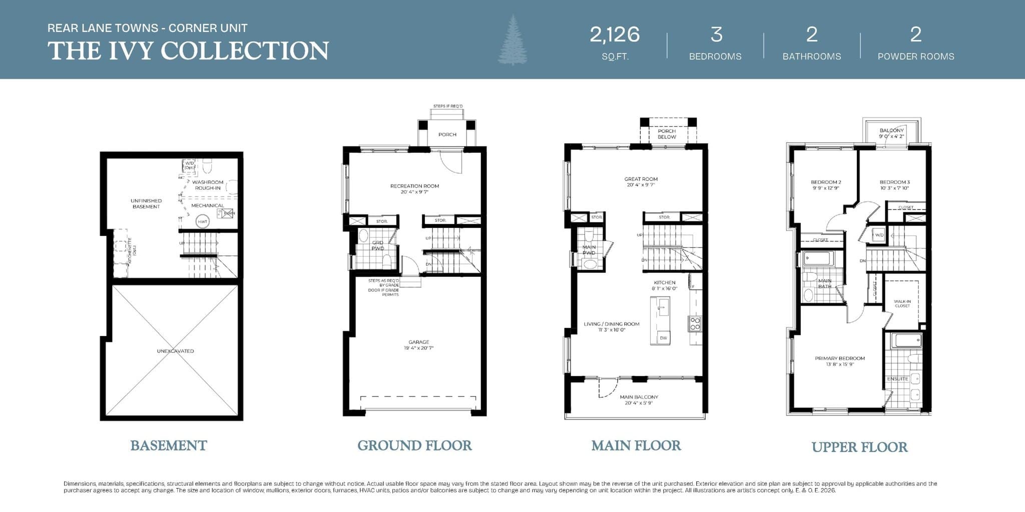 Ivy Collection - Corner Unit Floor Plan at Woodbine Parkside by 95 Developments - 2126 sq.ft